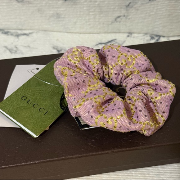 Zoe Gucci GG Canvas Scrunchie Pink & Yellow with Crystals - Picture 2 of 8